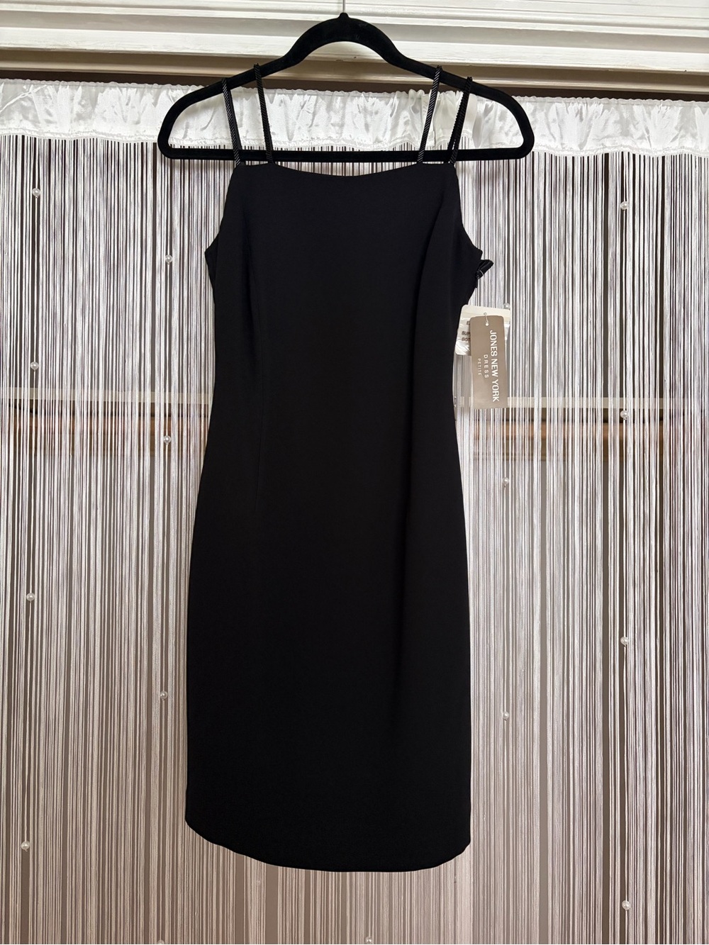 Jones New York Classic Black Beaded Spaghetti-Strap Cocktail Dress